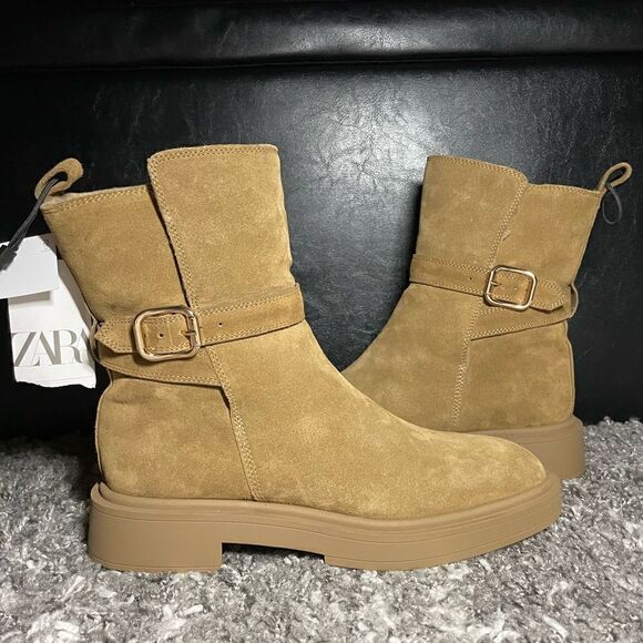 NWT Zara Fleece Lined Split Leather Boots - Picture 3 of 8